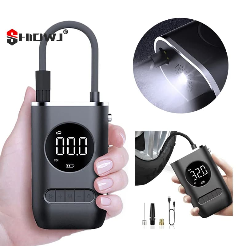 Gonfiatore portatile per pneumatici Pompa d'aria digitale Compressore d'aria senza fili con luce a LED Pompe a pressione per pneumatici ricaricabili da 150 PSI