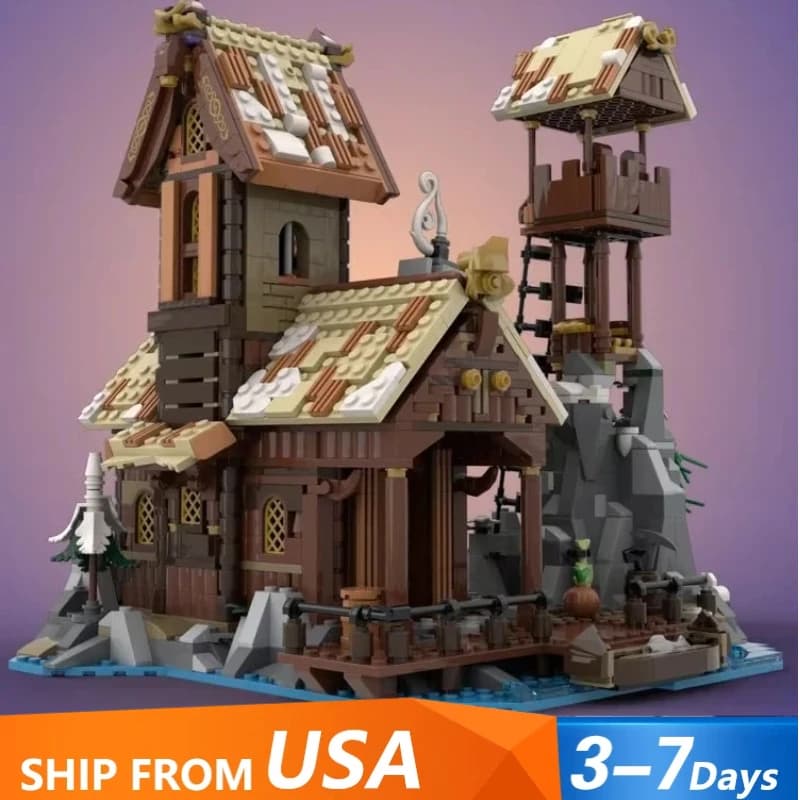 1837PCS MOC Medievale Street View Case Building Blocks Set Modello di Villaggio Retro Decorazione del Desktop Giocattoli FAI DA TE Regalo Per I Bambini Adulti
