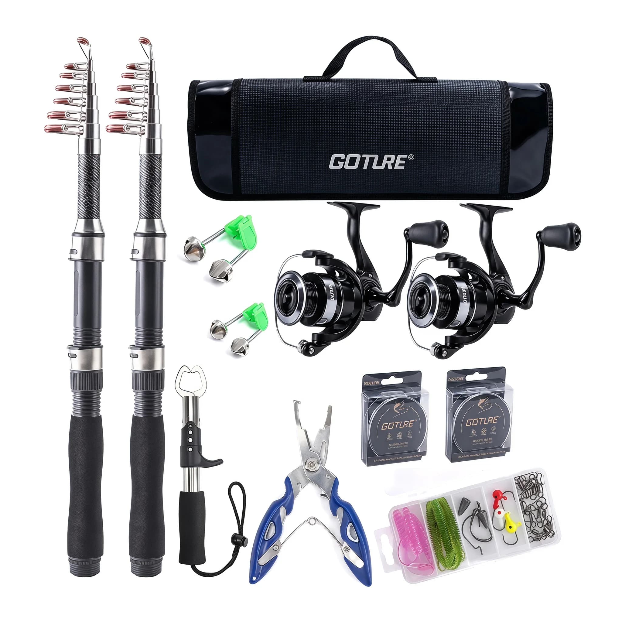 Goture 2pcs/lot Telescopic Spinning Fishing Rod Combo Portable Ultralight Rod and 5.2:1 Gear Ratio Fishing Reel,Tool Combo