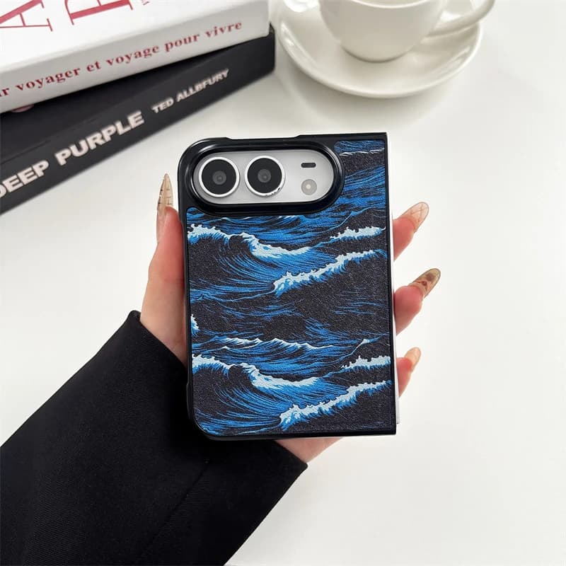 Sea Wave Pattern Magnetic Case for iPhone Duo iPhoneduo Fold for Magsafe Hard PC Shockproof Coque Capa Phone Cover Accessories
