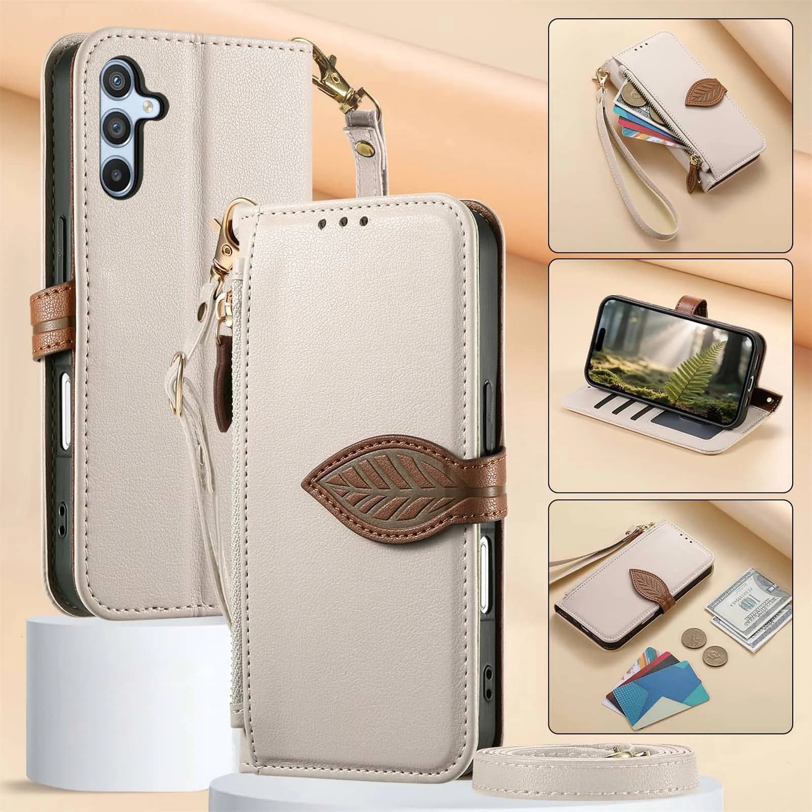 Per Samsung Galaxy A71 4G A56 A55 A54 A36 A35 A26 A25 A17 A16 A05 A04, Cover con tasca con cerniera con slot per schede Cinturino da polso Cordino