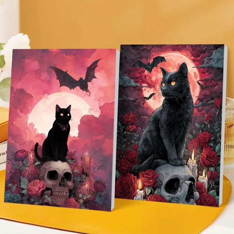 CHENISTORY Oil Painting By Number Skull Black Cat For Adults Picture By Numbers Acrylic Paint On Canvas Home Decoration DIY