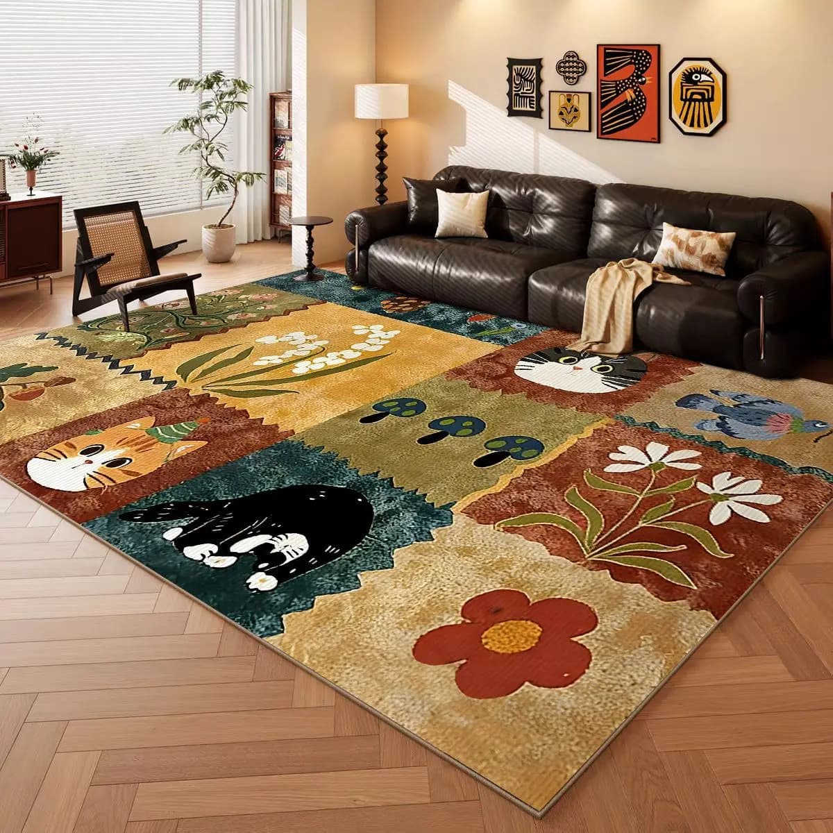 Retro Animal Pattern Living Room Sofa Carpet Decoration Bedroom Washable Non-slip Floor Mats Study Large Area Rug Customizable