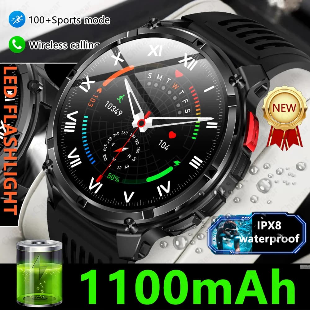 2025 Nuovo orologio sportivo da esterno da uomo 1100mAh Batteria a lunga durata IP68 Impermeabile Connessione con un clic 5.2 Chiamata Bluetooth Smart Watch