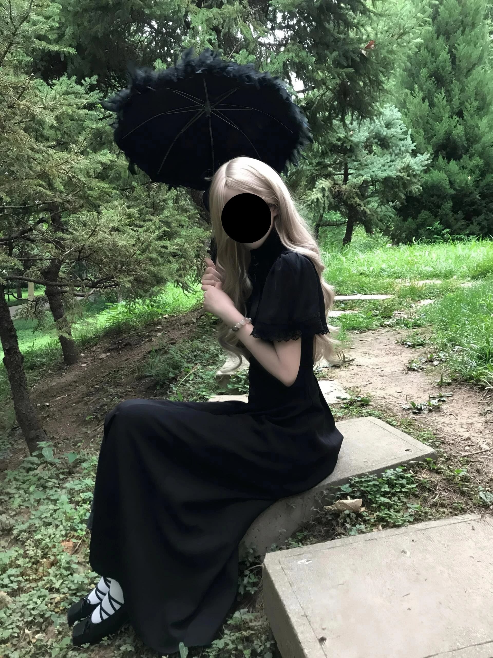 Abito Gotico Lolita da Donna Lunghezza Media con Mantello Nero in Fibra di Poliestere, Gonna a Vita Alta a Trapezio, per Uso Quotidiano, con Cerniera
