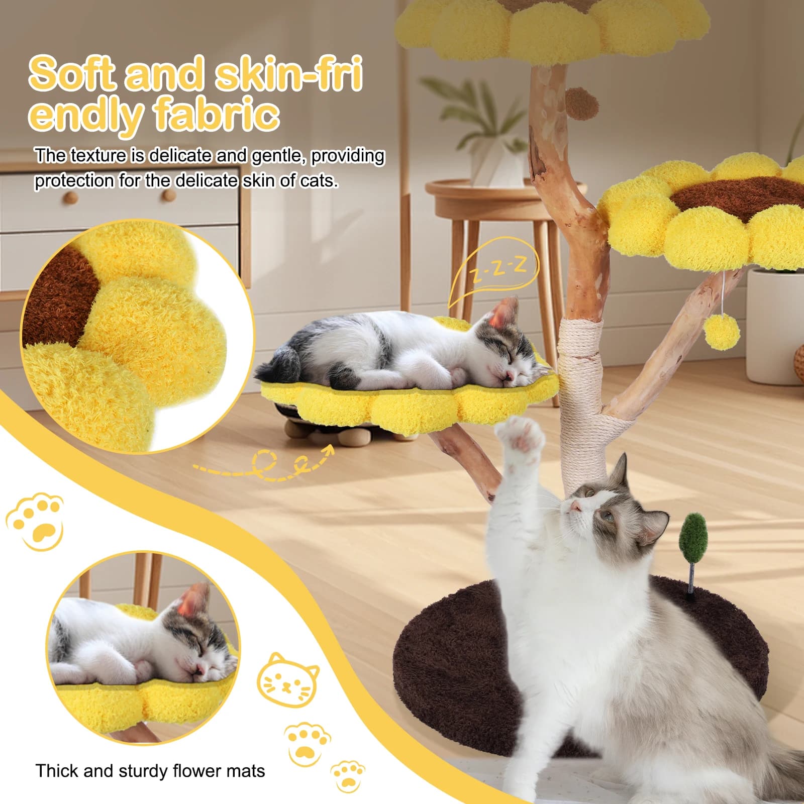 Mensola Speciale a Forma di Fiore per Gatti con Tiragraffi, Base Lusso a Fiore Antiscivolo per Gioco e Piccolo Nido per Animali Domestici