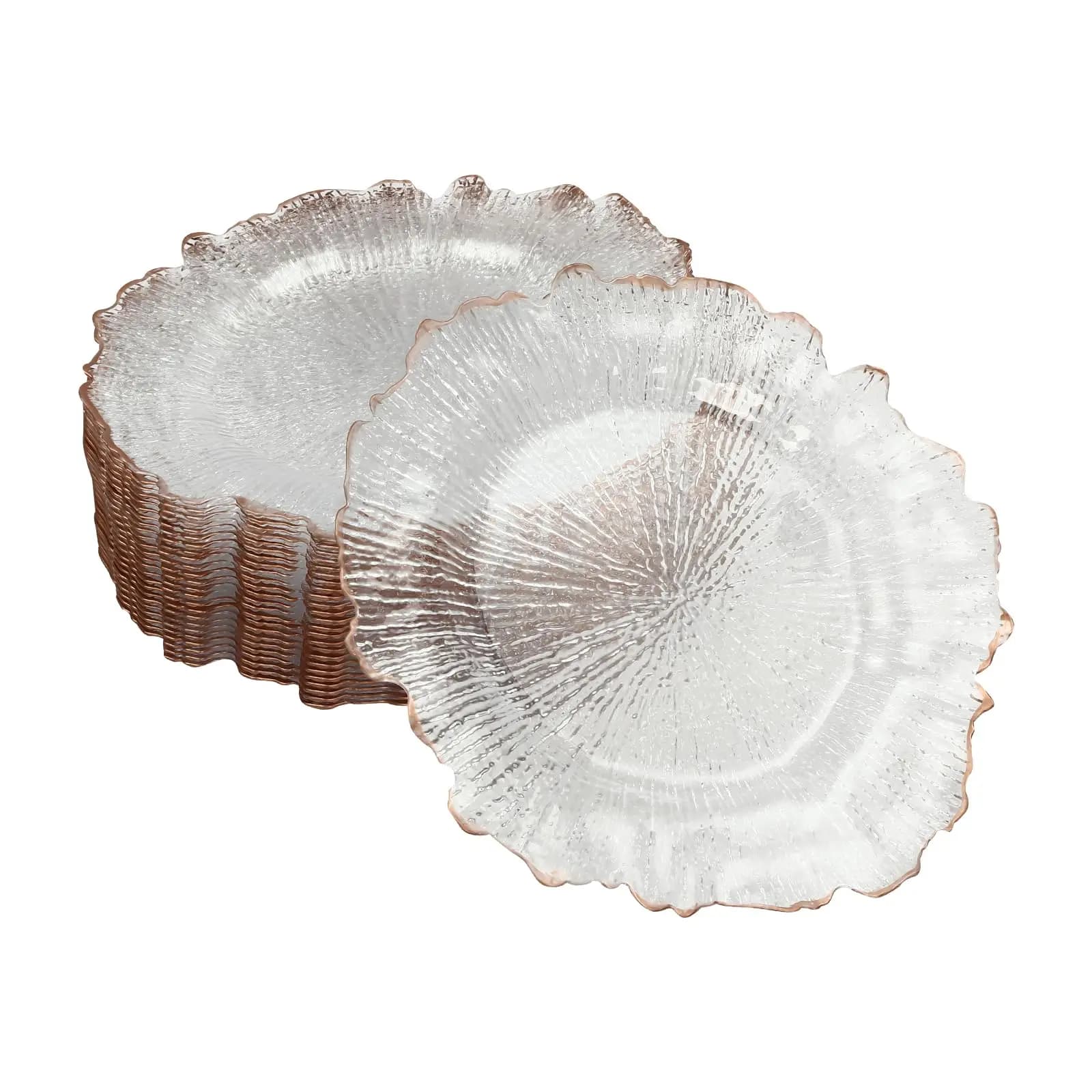 JOMCYDM Piatti caricabatterie trasparenti 13" Caricabatterie decorativi rotondi per barriera corallina Piatti caricabatterie da tavolo in acrilico sfusi con bordo di barriera corallina per la cena, parte
