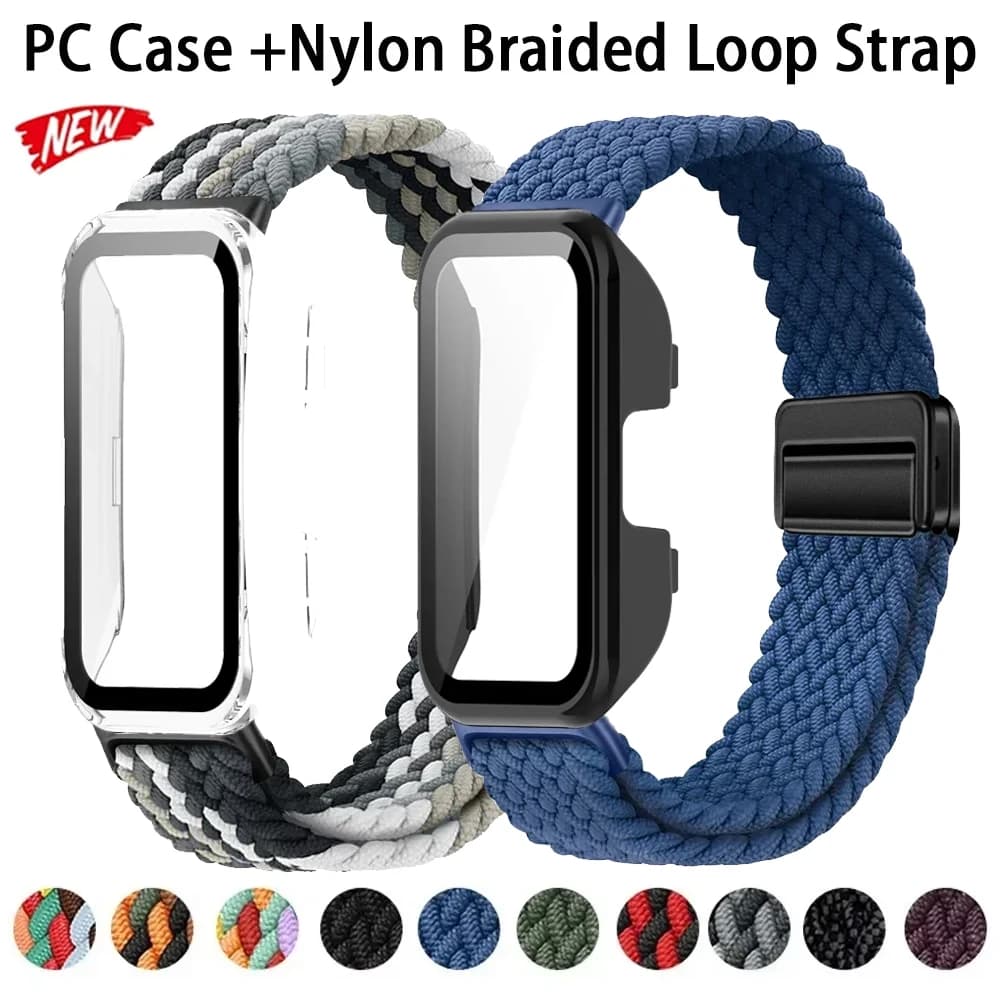 Custodia per PC + cinturino in nylon intrecciato per Huawei Band 10 9 Cover Shell cinturino per Huawei Band 10 9 8 braccialetto confortevole Correa