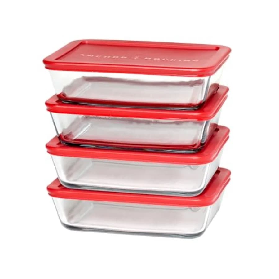 Contenitori rettangolari per alimenti SnugFitTM con coperchi, set da 4 pezzi, 6 tazze, adatti al forno