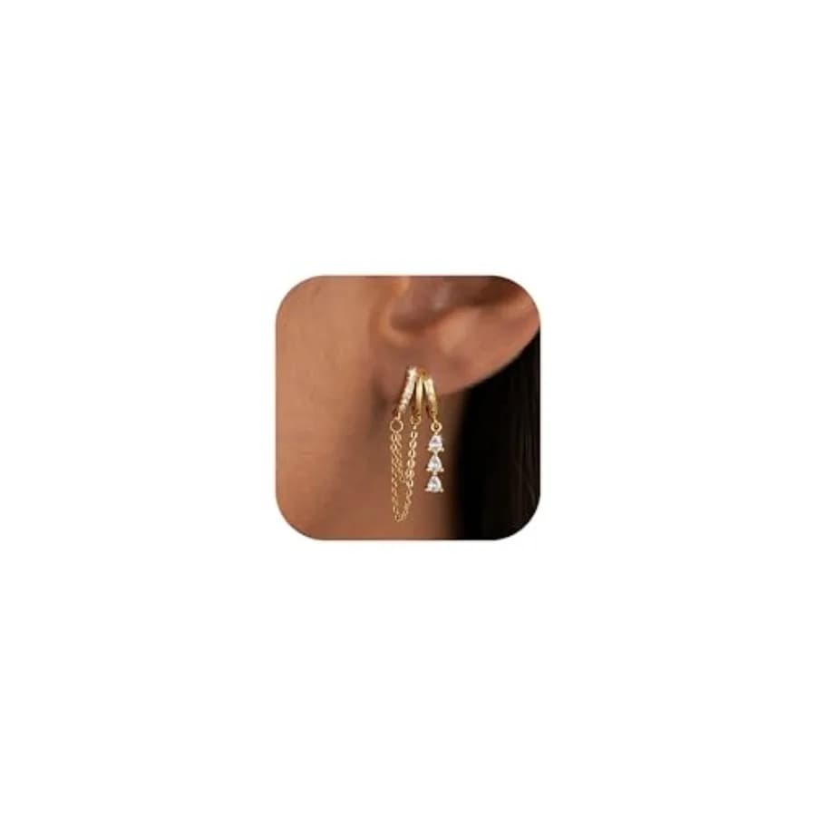 Dangle Earrings for Women 14K Gold Plated Chain Earrings Ligheweight Hypoallergenic Huggie Drop Stud Earring for Women Jewelry