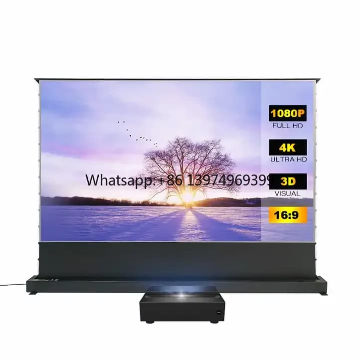 120'' Black Crystal 4K Laser PVC Ambient Light Rejecting Projection Screen Floor Rising ALR Projector Screen