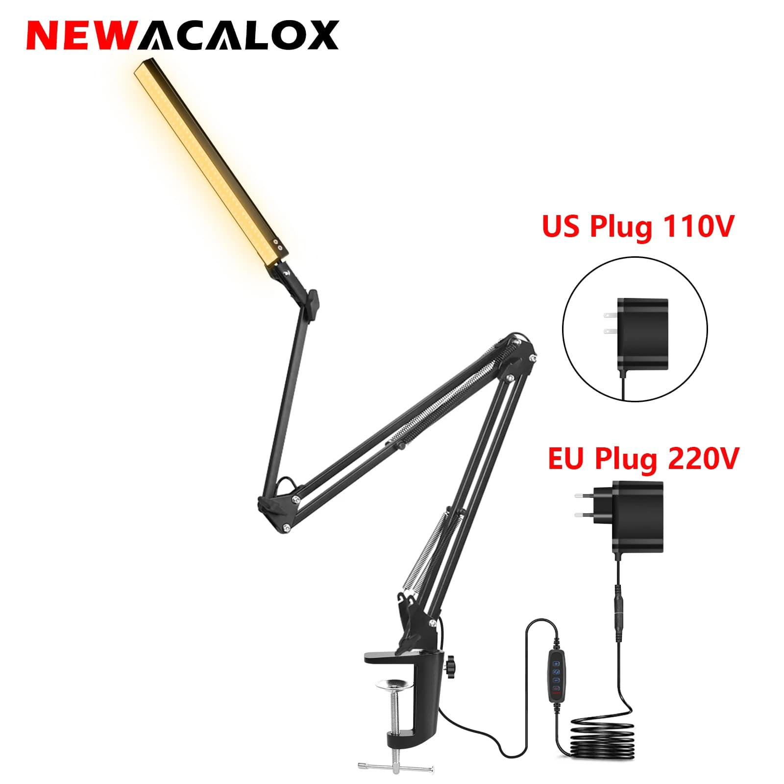 NEWACALOX 102 PCS SMD LED Lights table lamp with protection for three-section long arm eyes 12W USB dimmable folding clip lamp for studio