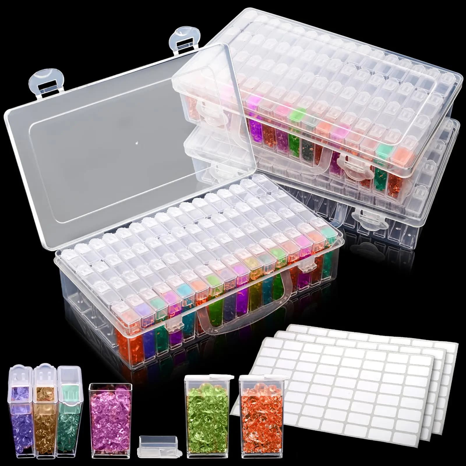 Contenitori per Diamond Art, Scatola per Perline in Acrilico con 64/30 Scomparti e Etichette Adesive, Custodia per Diamond Dot Art 5D, per Ricamo e Arte Fai da Te