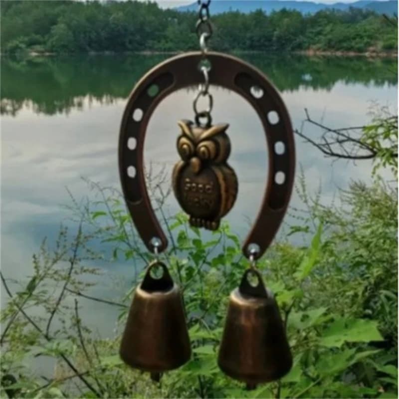 Lucky Horseshoe Wind Chime With Owl And Butterfly Hanging Chain Rustic Boho Style For Home And Garden Table Decor Gift For Women