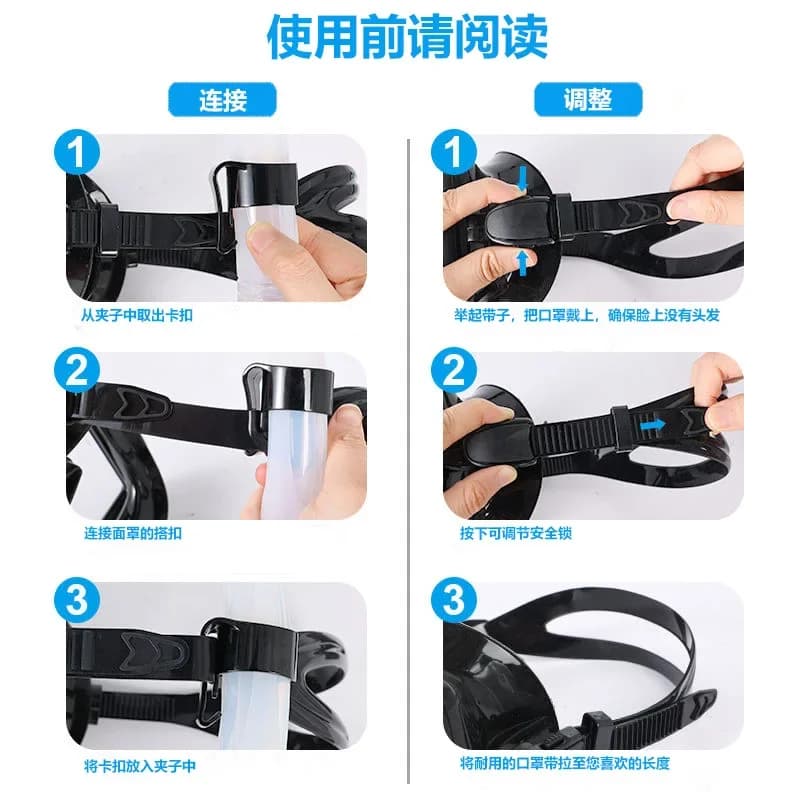 Maschera Subacquea Integrale con Boccaglio a Secco, Set Attrezzatura Snorkeling Tre Tesori, per Adulti e Bambini, Modello A