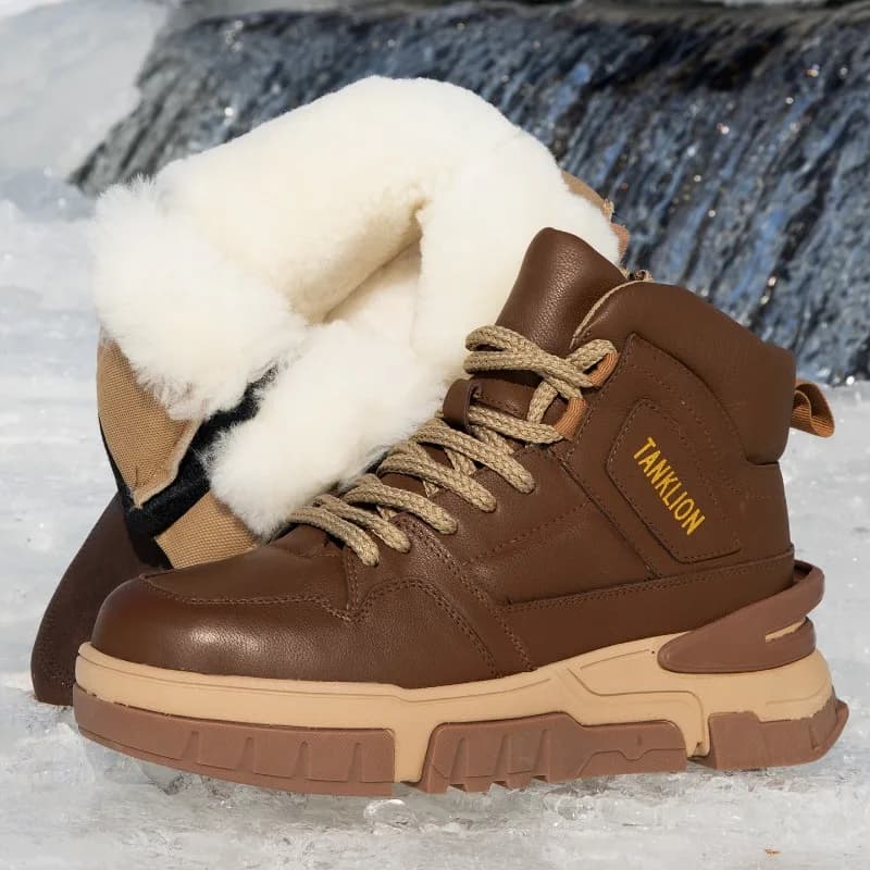 Stivaletti da trekking invernali russi da uomo in peluche, caldi scarpe in cotone resistente al freddo in vera pelle, stivali da neve in lana per esterni