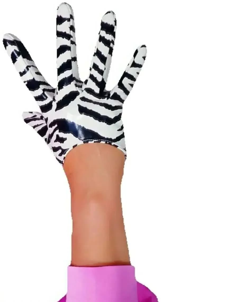 Guanti da donna DooWay con stampa zebrata, a mezza palma, super corti, in similpelle verniciata, stampa effetto pelle animale, per abiti da sera e cosplay