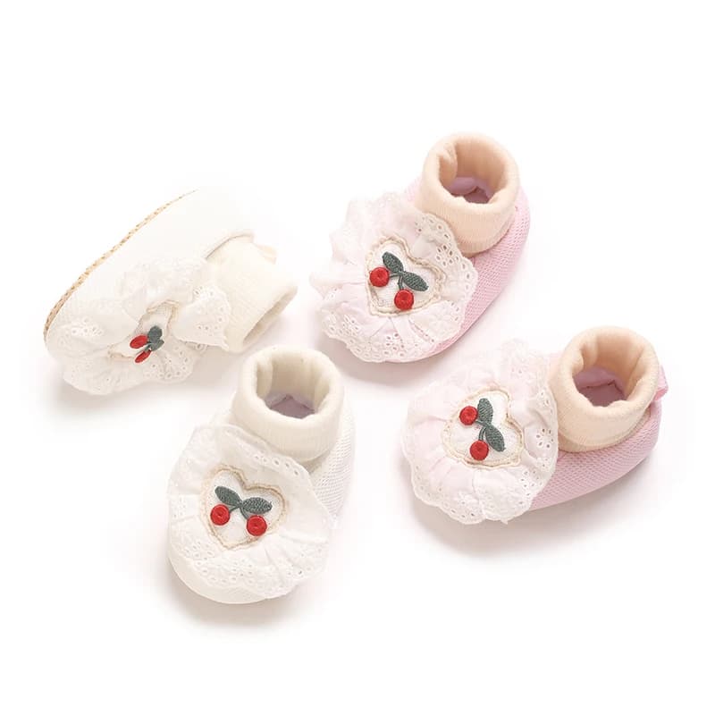Calzini e scarpe per bambini da donna autunno e inverno 0-18 mesi Neonato carino bordo in pizzo Decorazione Calzini con fiocco per bambini Calzini per bambini antiscivolo