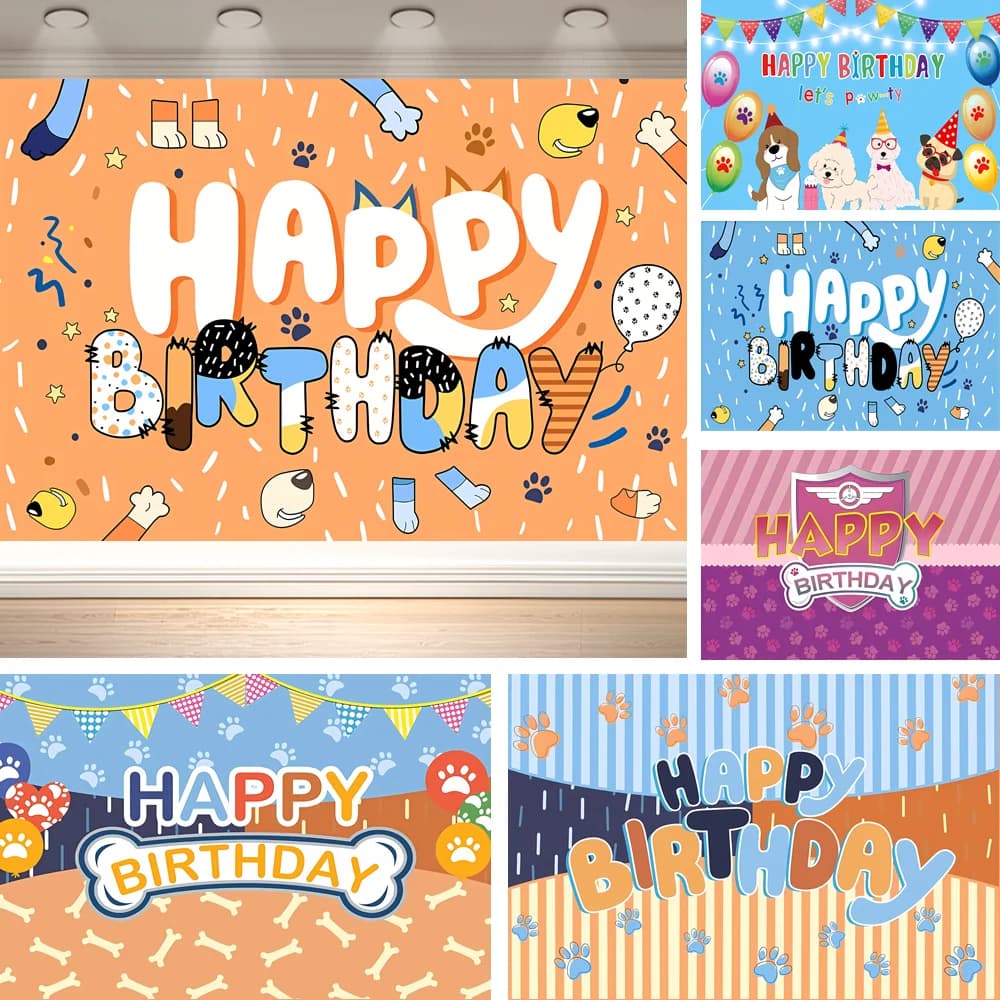 Dewprint Cute Cartoon Dog Paw Print Birthday Backdrop Bone Puppy Footprint Pet Themed Kids Birthday Party Banner Decor Supplies