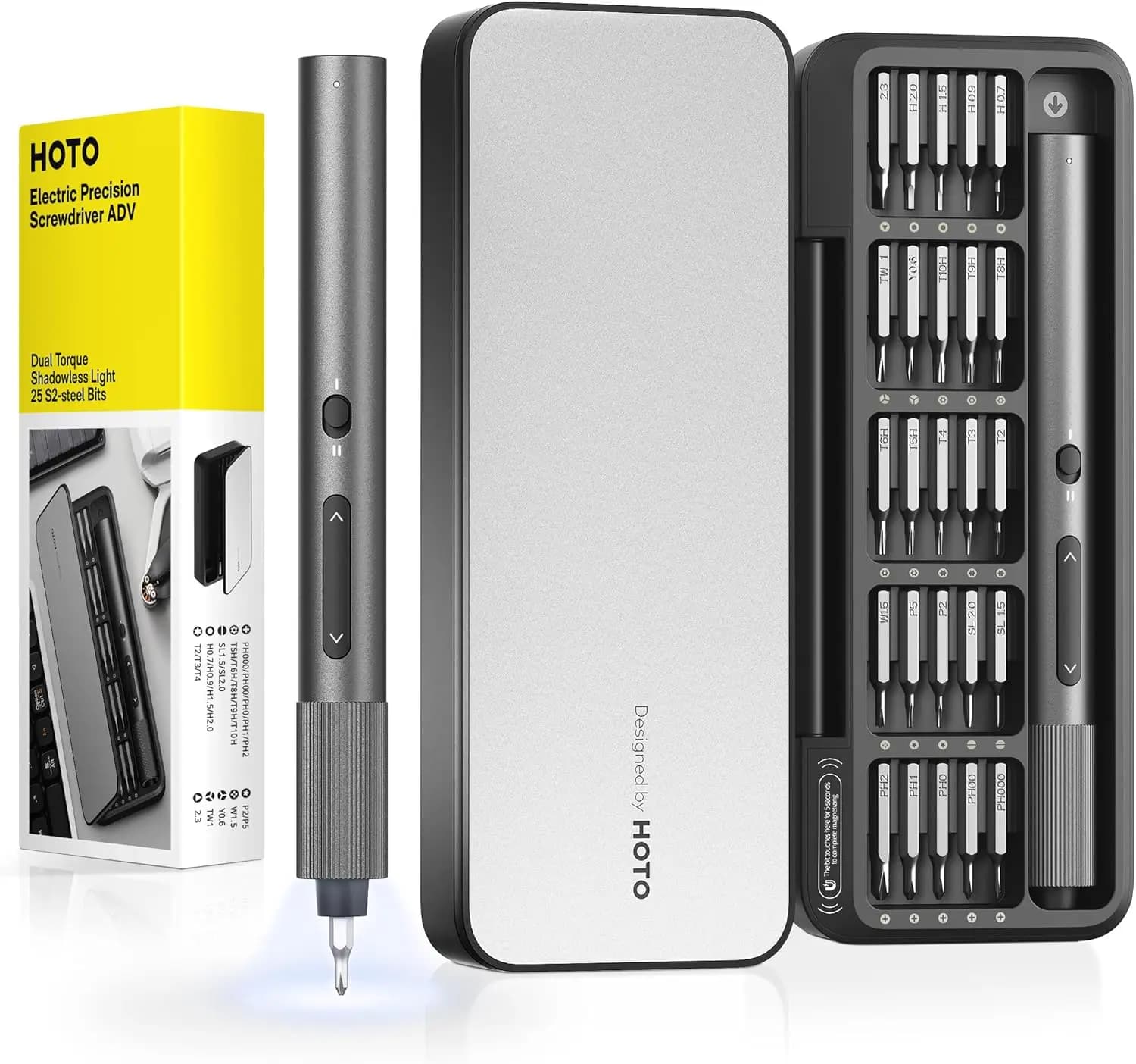Set di Cacciaviti Elettrici Mini 25-in-1 con Luce LED e Doppia Coppia, Strumenti Professionali per Riparazioni Elettroniche e Progetti Fai-da-Te
