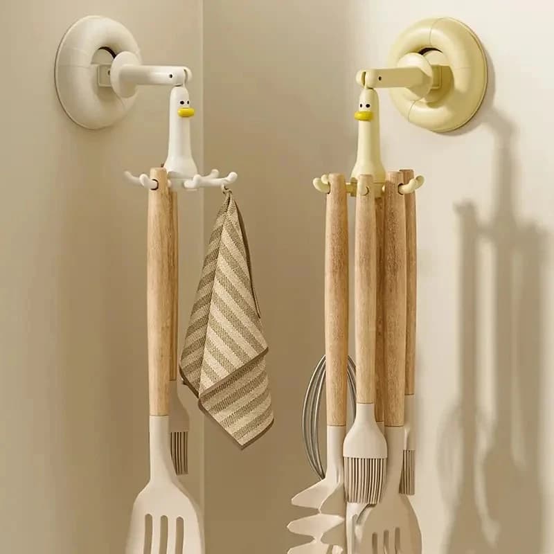 Suction Cup Hook Cute Duck 360 Rotatable Adjustable Wall Mount Storage Bathroom Kitchen Closet Space Hooks kitchen accessories