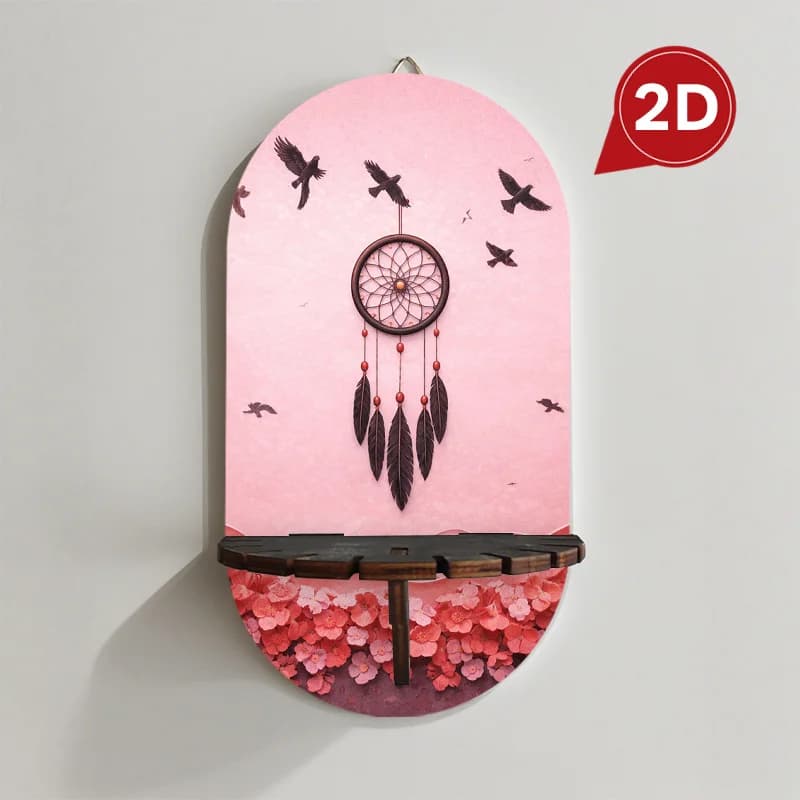 Floating Shelves with Dreamcatcher Feather Mountain Petal Wall-Mounted Shelf - Contemporary Suitable for for Small Spaces, Hook