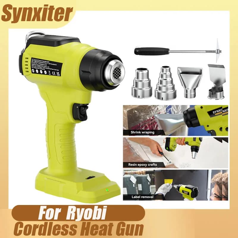 Pistola di calore a batteria per Ryobi 18V Batteria Pistola ad aria calda elettrica portatile con ugelli per utensile elettrico restringente per vernice spelafili fai-da-te