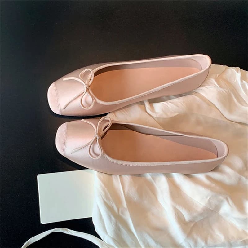 Ballerine in seta traspirante Ballerine Donna Estate Autunno Slip On Mocassini Punta quadrata Bowknot Scarpe casual piatte