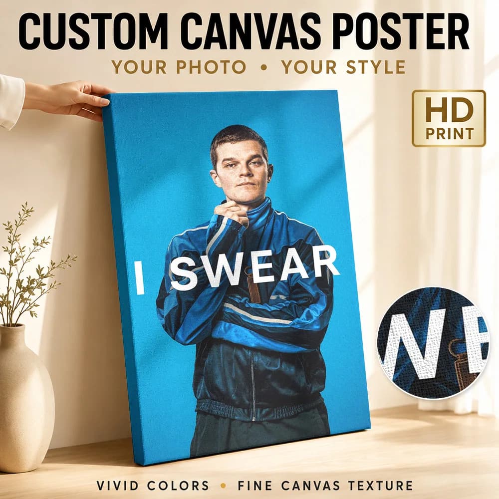 Man in Blue Tracksuit with Text Canvas Poster Personalized Photo Modern Pop Culture Wall Paintings Decoration for Home Theater