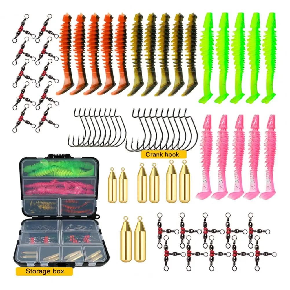 Artificial baits Outdoor fishing accessories set with equipment box Bright colors Sharp fishing hooks Fishing instruments