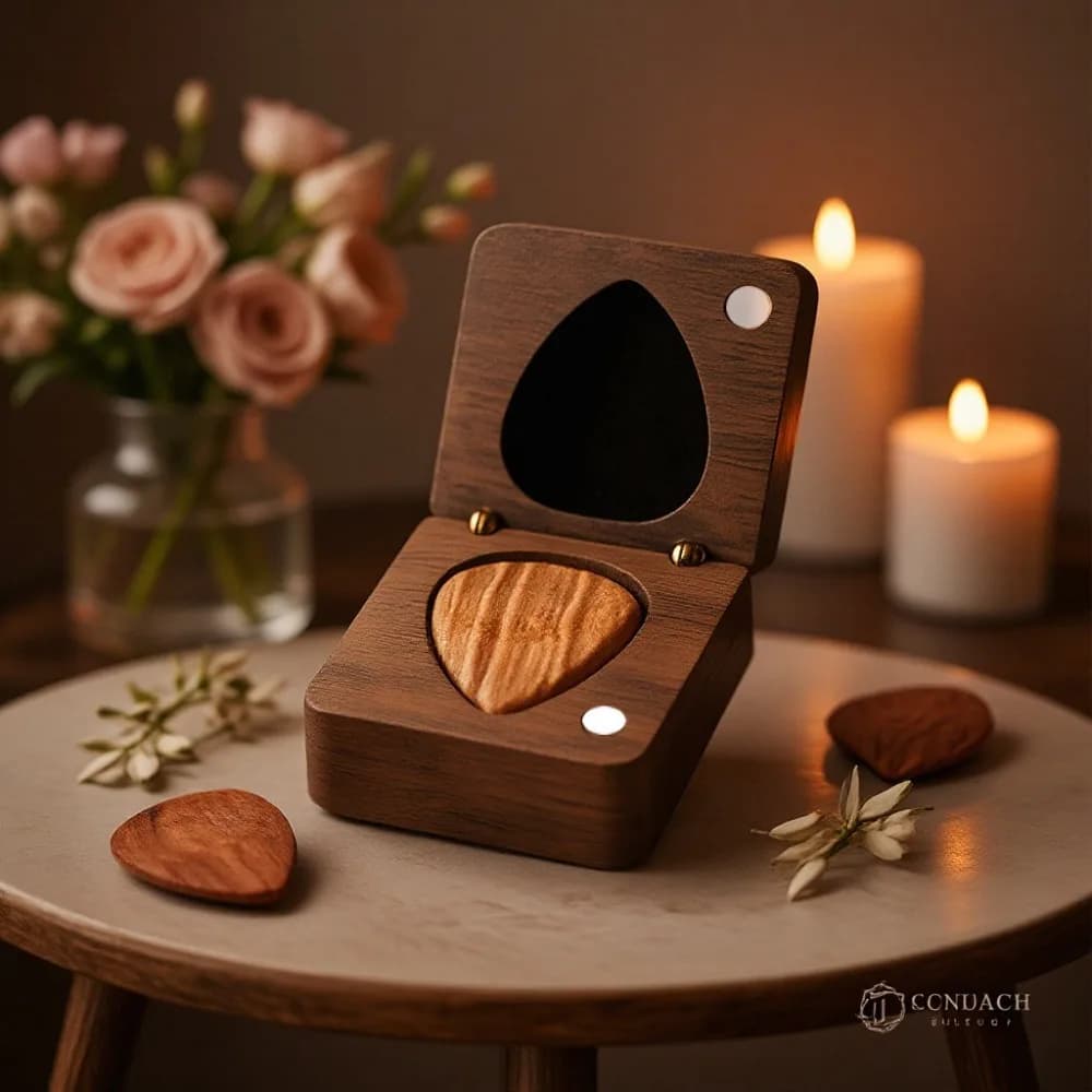 Scatola Portatile per Plettri da Chitarra, Mini Contenitore Personalizzabile in Legno, Confezione Regalo Raffinata per Compleanno