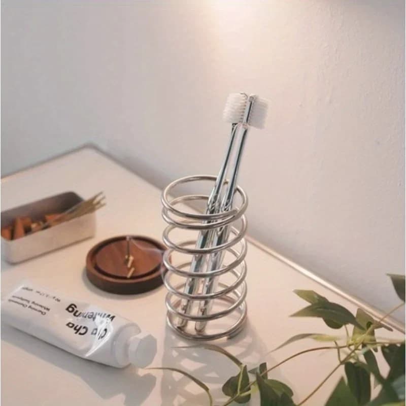 Mensola portaoggetti a molla per bagno in acciaio inossidabile, porta spazzolini, accessori bagno, ornamento da scrivania per casa, portapenne da ufficio
