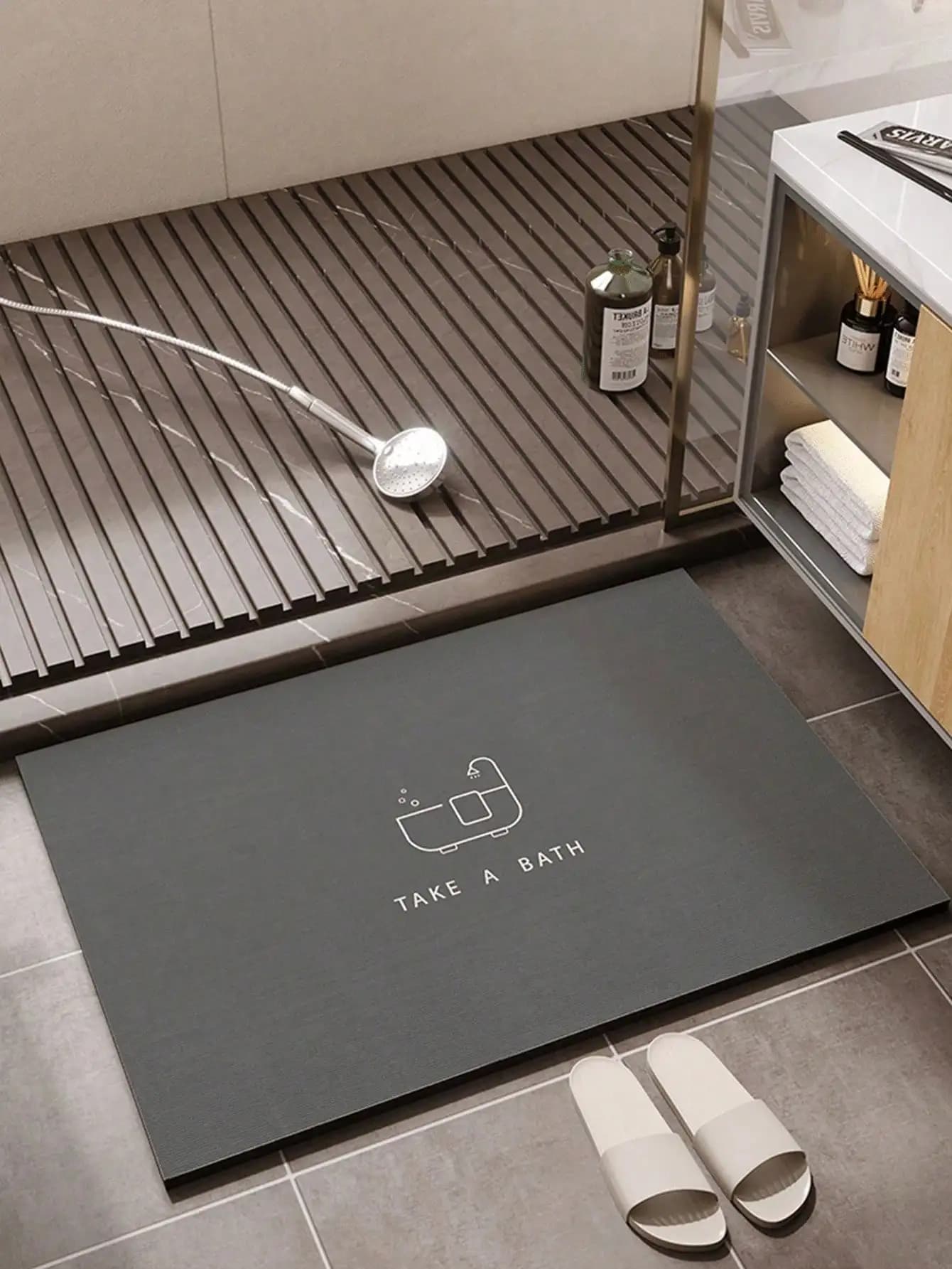 1 tappetino per pavimento del bagno in terra diatomacea grigia, adatto per bagno, cucina, tappetino per porta, decorazione domestica