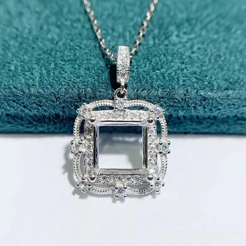 MeiBaPJ 4mm*4mm Square Stone DIY 925 Sterling Silver Pendant Necklace with Fashion Pendant setting empty fine wedding jewelry for women