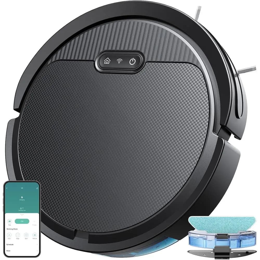 Robot Aspirapolvere e Lavapavimenti 3-in-1 con Aspirazione da 5000Pa, Compatibile con Wi-Fi 2.4GHz/Alexa/App, Ricarica Automatica, Ideale per Peli di Animali Domestici, Carta da Parati