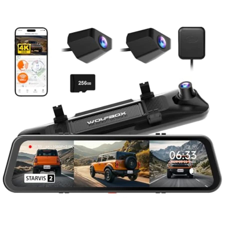 Dash cam per auto, corpo in policarbonato, nero, registrazione a triplo canale 4K+2.5K+1080P con visione notturna STARVIS 2 IMX678, 5.8GHz
