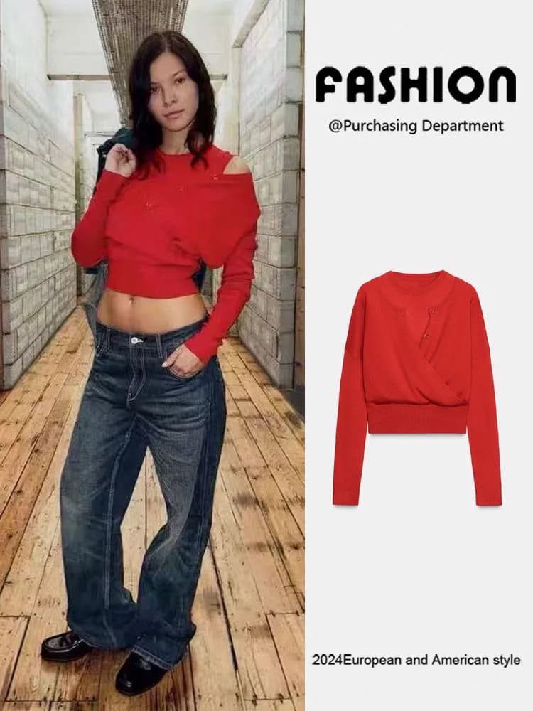 New Collection Spring 2025: Women's Knit Jacket with Round Neck and Long Sleeves, Double Sided Style