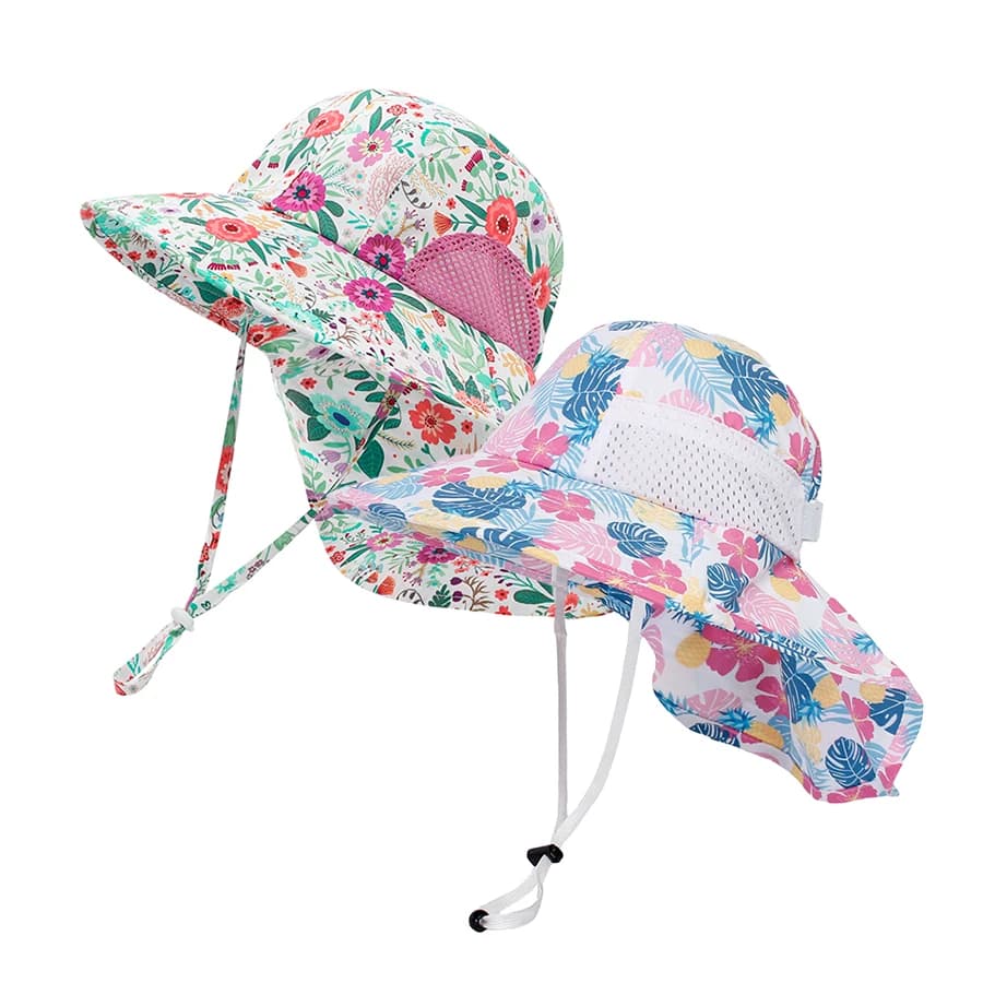 Cappello Parasole Regolabile per Bambini 1-13 Anni con Stampa Digitale e Protezione per il Collo - Set da 2 Pezzi