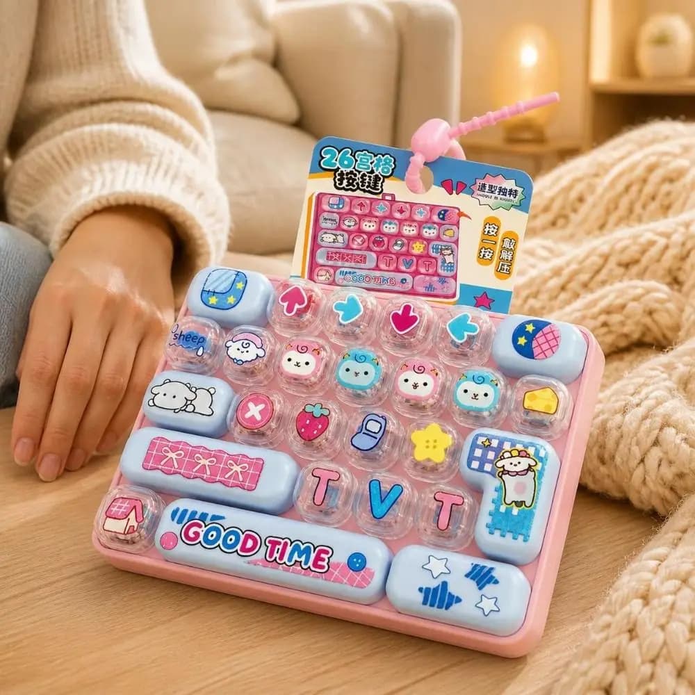 Animal Theme 26 Keys Keyboard Keychain Pressable Keys Plastic Mechanical Keyboard Cartoon Clear Key Sounds