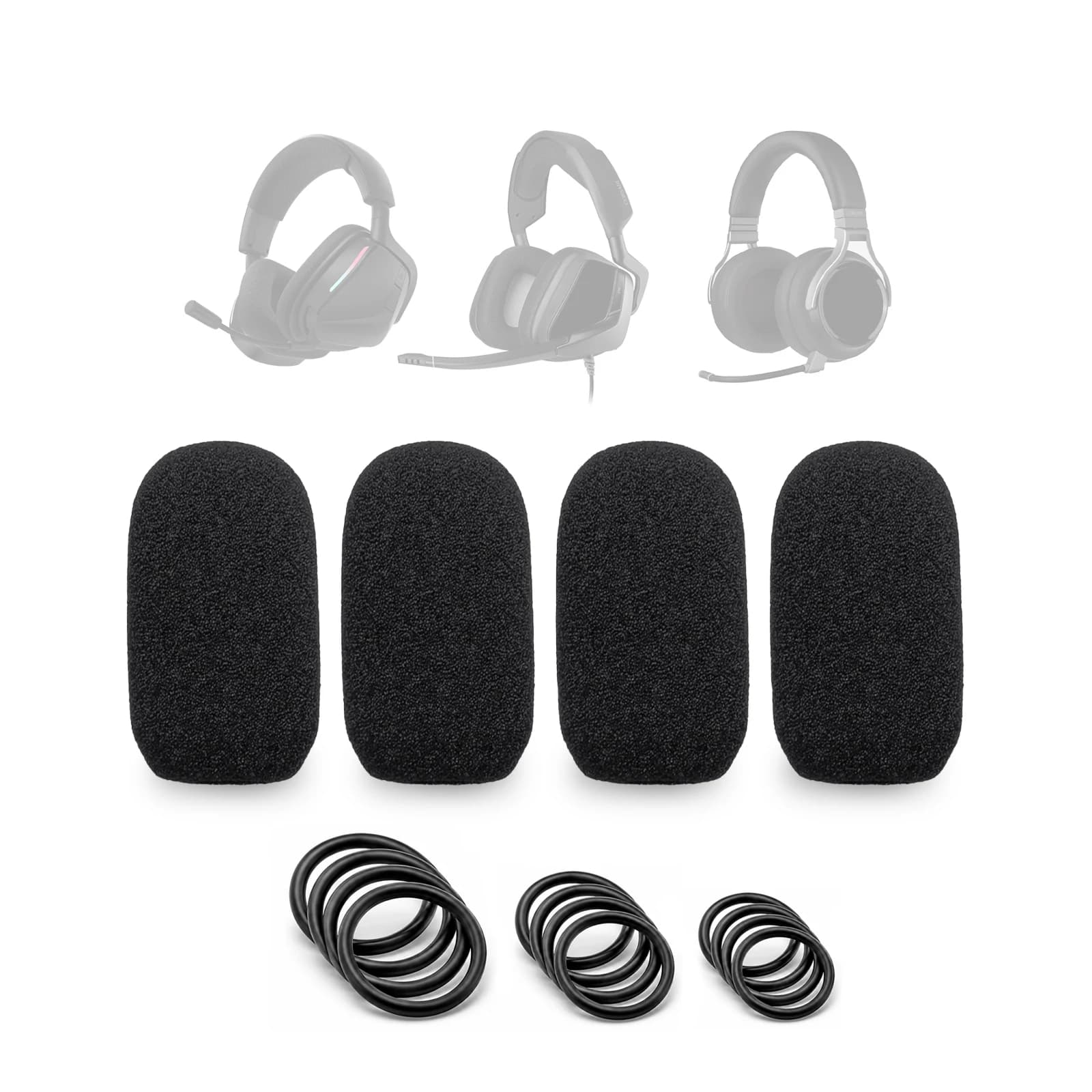 4 Foam Covers for Microphone + 12 O-ring for CORSAIR VOID RGB ELITE, HS35, HS70, Void v2,Virtuoso RGB,Virtuoso MAX Headphones, Anti-pop Filter
