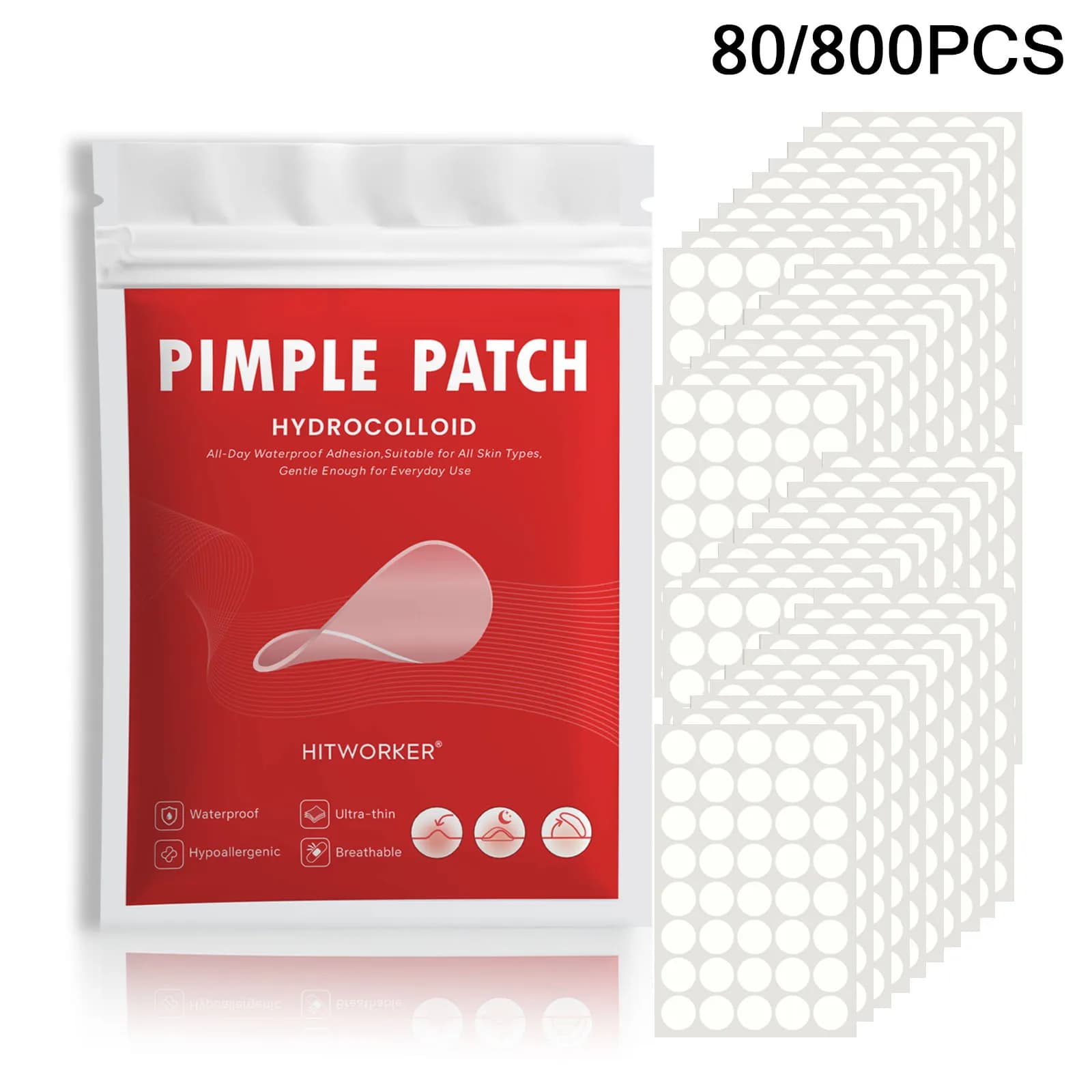 80/800 Pezzi Cerotti Idrocolloidali per Acne, Invisibili e Impermeabili, Copertura per Brufoli, Medicazione Curativa per Pelle Sensibile del Viso