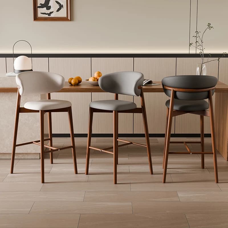 Minimalist Bar Stool - Walnut Finish Wood Frame, Soft Upholstery Chair , Ideal for Kitchen Island & Home Bar