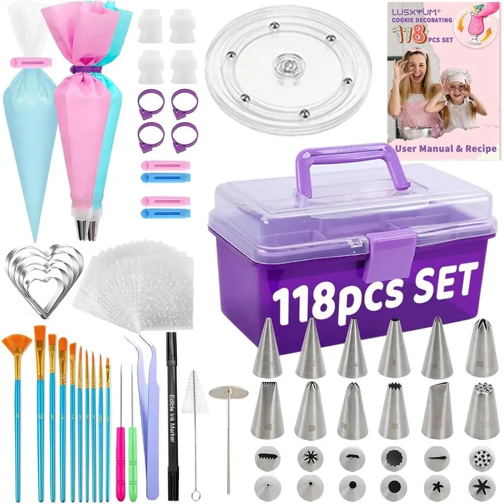 Kit Cookie Ting 118 pieces with case, bags for pipes of sugar and tips Set of supplies for icing, tools for plotter turntables for children and