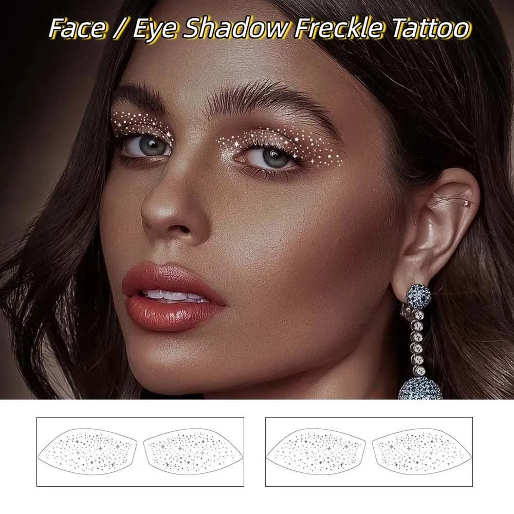 Tatuaggio Temporaneo Viso Fai-da-te Effetto Bronzato, Scintillante con Stelle e Punti, Ombretto e Lentiggine, Lunga Durata, Adesivo Viso Conveniente per Donne