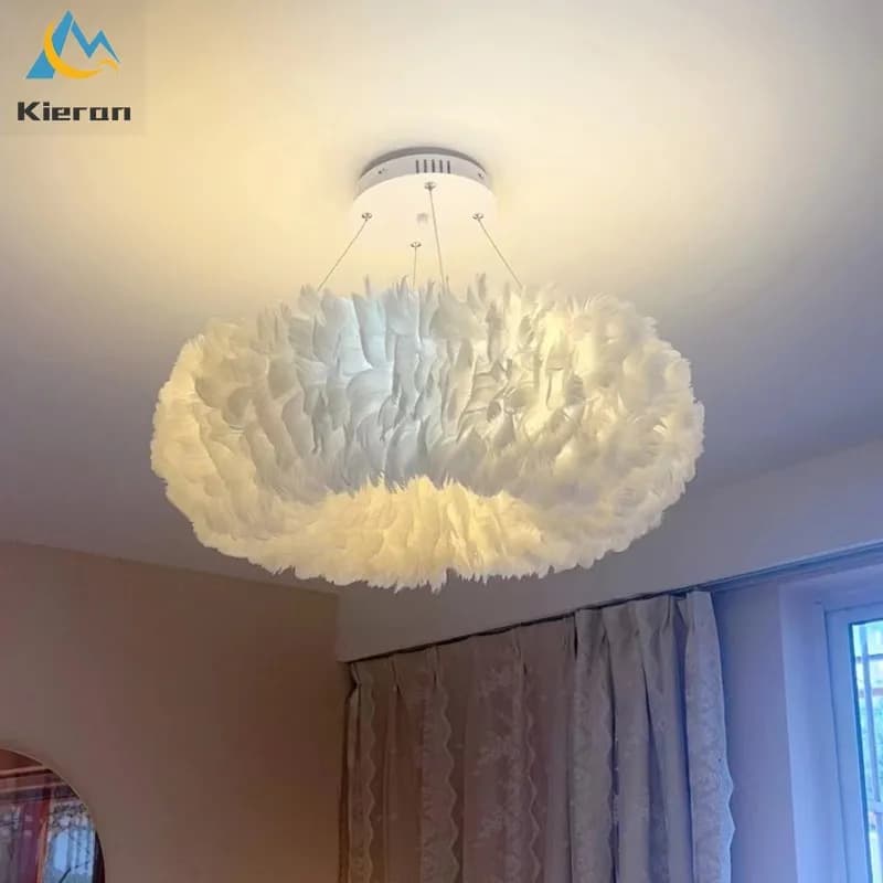 Lampadario moderno nordico a LED con piume Camera da letto Studio Ristorante Lampada a sospensione da comodino Decorazioni per la casa Lampada a sospensione ad anello circolare con piume