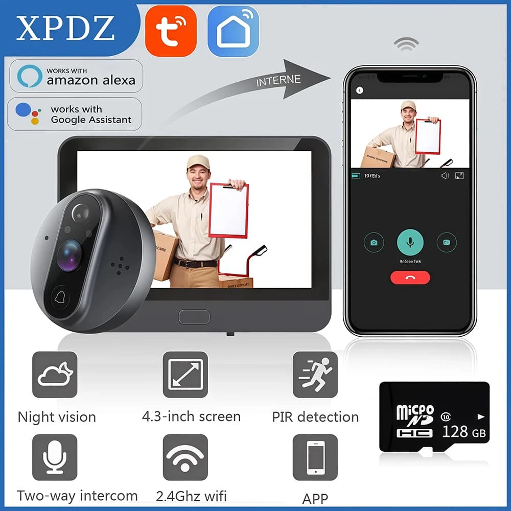 Tuya Smart Video campanello spioncino telecamera Viewer sicurezza domestica Audio bidirezionale 1080 HD visione notturna WiFi campanello Monitor
