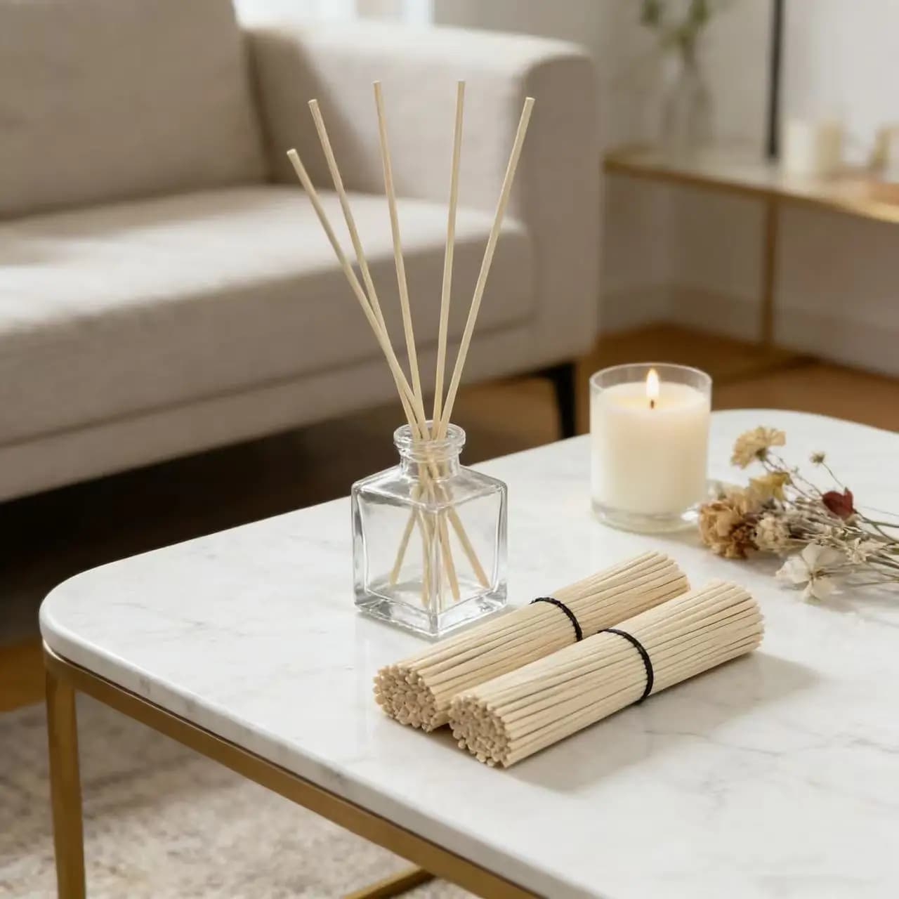 100 Pezzi Bastoncini di Ricambio per Diffusore di Aromi 4mm x 25/30cm, Bastoncini in Rattan Extra Spessi per Decorazione Casa Fai-da-Te, Ricarica per Diffusore di Oli Essenziali