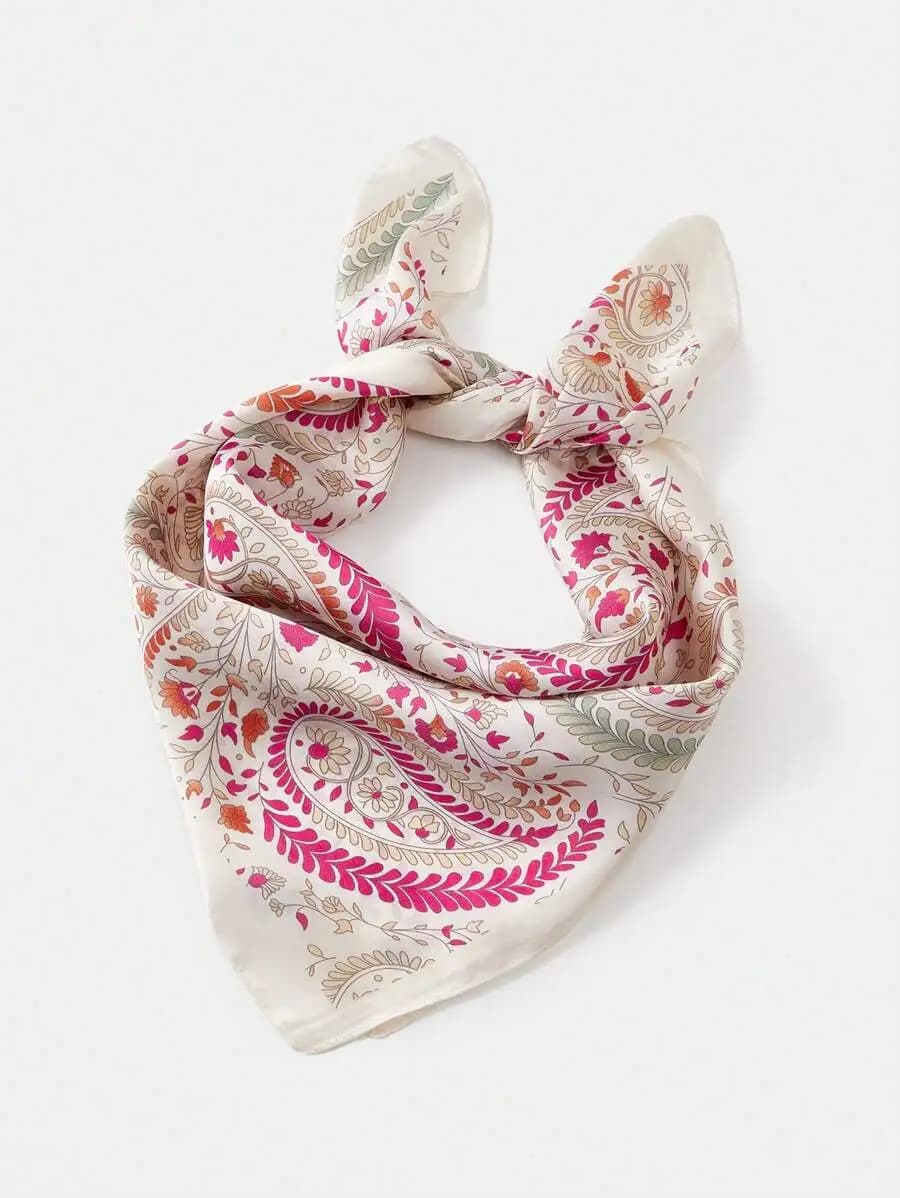 Sciarpa quadrata effetto seta con stampa floreale Paisley per donna, accessorio moda multifunzione