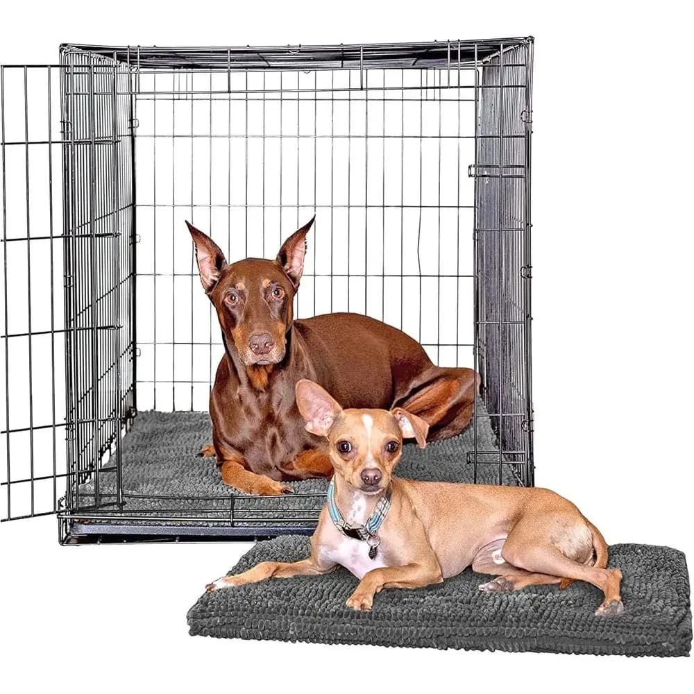 Cuccia da viaggio per cani in microfibra chenille ultra assorbente - Tappetino morbido, grigio, extra large 28 x 42