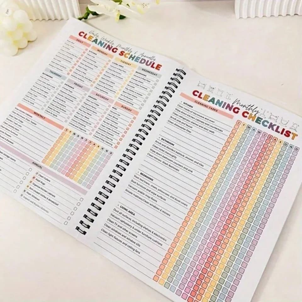 Pacchetto Planner per la Pulizia ADHD – Include un programma di pulizia domestica, consigli per la pulizia settimanale, mensile e per tutto l'anno, e una tabella delle attività domestiche per la famiglia